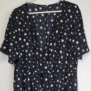 Shein Curve Long Black Dress with White stars, thin and flows beautifully, 4X